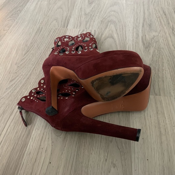 Alaia burgundy suede studded grommet rivet cutout - Picture 5 of 8